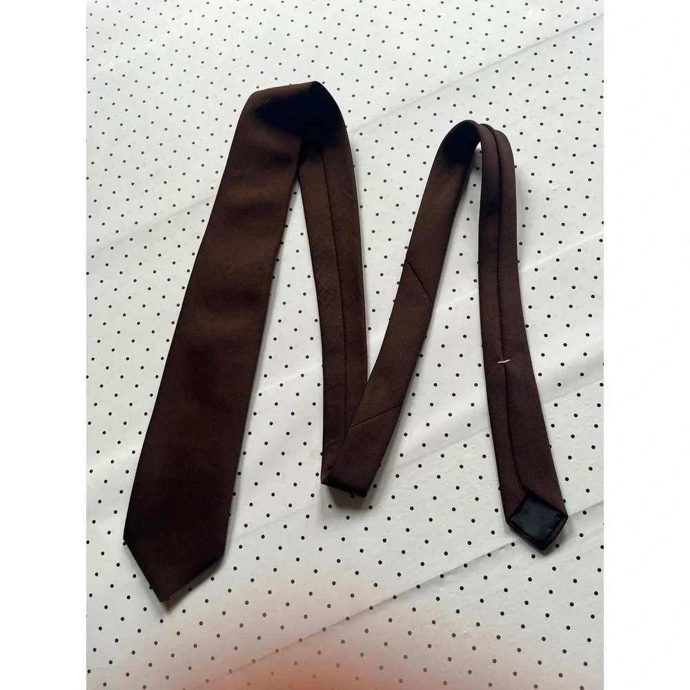 Wembley Mens Brown Twill Necktie Solid Polyester Slip Stitched Quality Tie